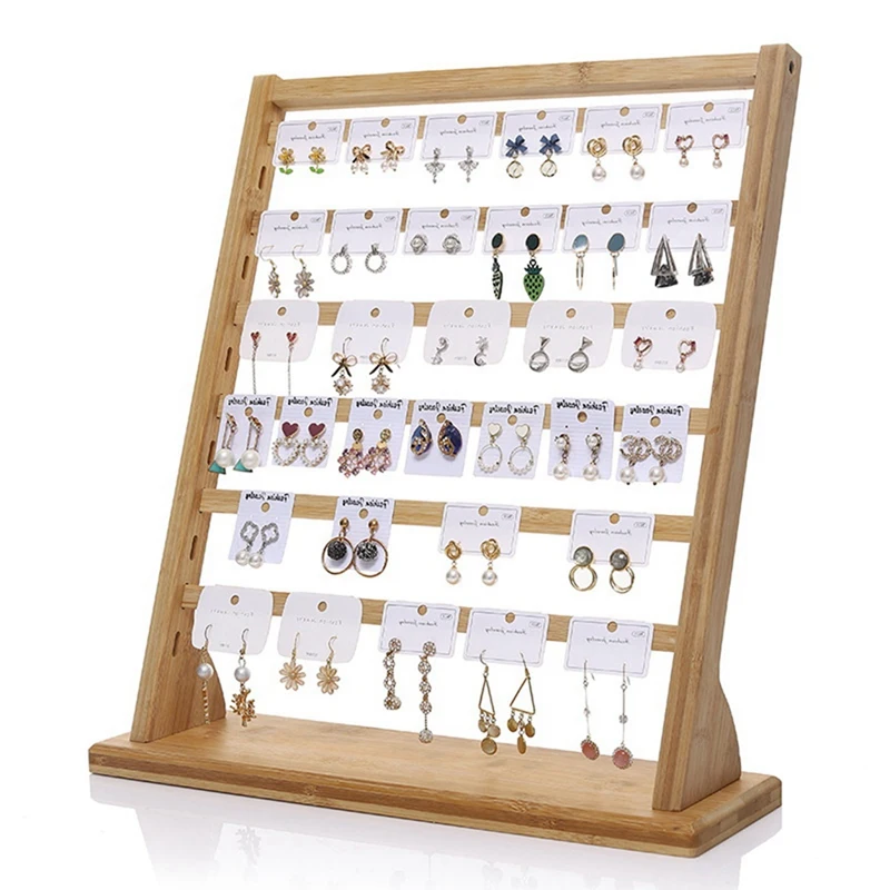 6 Tier Wooden Earring Stand Holder Ear Stud Display Rack Jewelry Holder Organizer Jewelry Tree(16.54Inch)