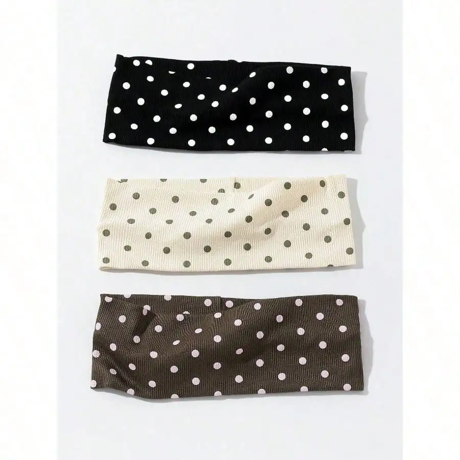 Women Bandana 3pcs/Set Women's Polka Dot Printed Soft Non-Slip Headbands, Elastic Yoga Sports Hair Accessories, Versatile For Daily Wear And Various Occasions Hair Bands, Hairband Fall Winter For Vacation Outfits Woman Elegant Scarf Summer Outfits
