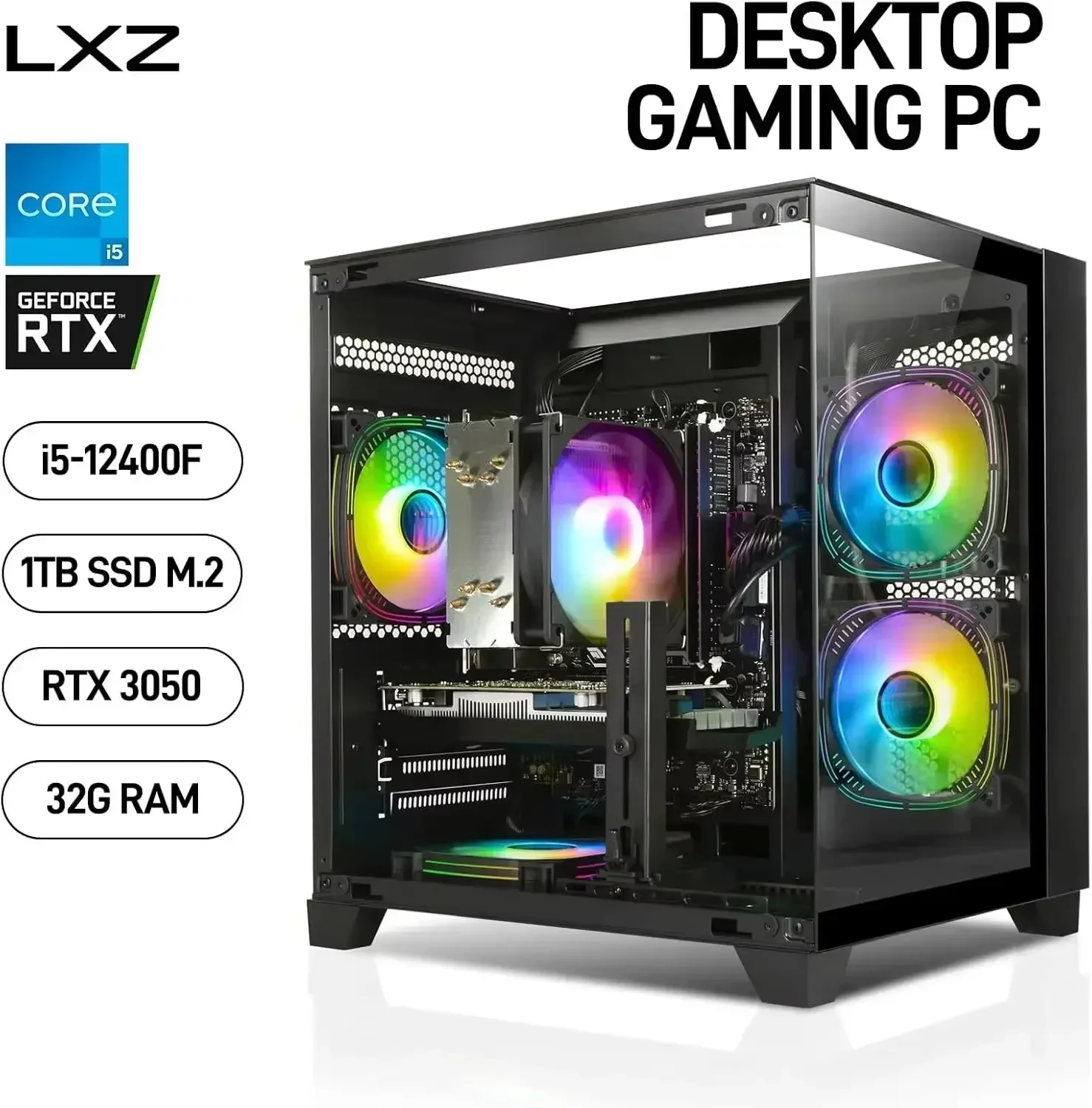 BUY DIRECT: Gaming PC, Prebuilt Desktop with Intel 12th Core i5-12400F & GeForce RTX3050, 32G DDR4 RAM, 1TB NVME SSD, Tower Comp