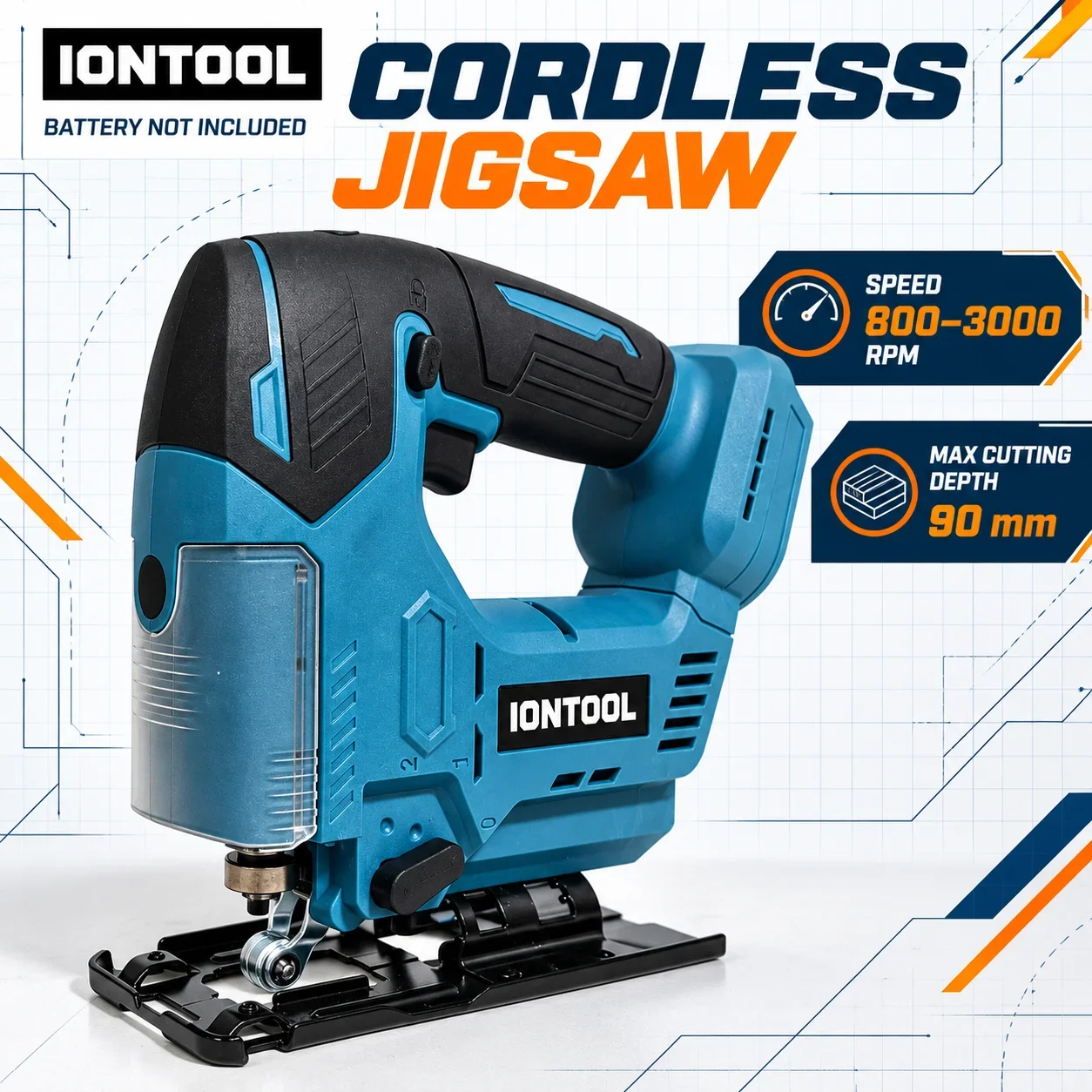 IONTOOL Variable Speed Cordless Jigsaw 90mm Depth for Woodworking Metal Cutting and Home Renovation Tool Only