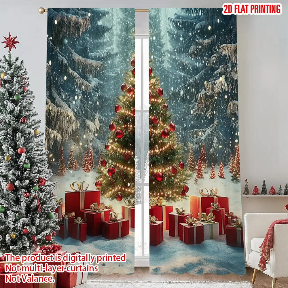 

2pcs 2D flat printing Merry Christmas Drapes Christmas12 Versatile Polyester Fabric Without Electricity Spring for General