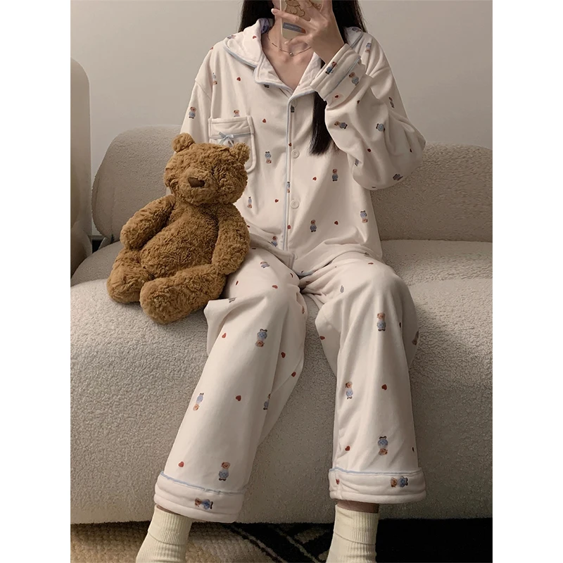 

Pajama Sets For Woman Modal Brown Strawberry Easy Care Lace Trim Round Neck Long Sleeve Shorts Spring Ladies Sleep Set Light Ins