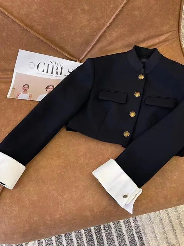 

Peoq брендовое пальто для пригородных поездок, женское пальто модного цвета с манжетами, нейтральный воротник, медная пуговица, весна-лето, Новое поступление