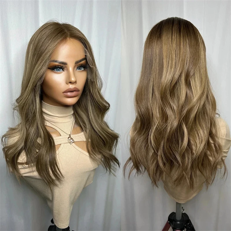 13x4 Ombre Blobde Brown Body Wave Synthetic Lace Front Wig For Women Synthetic Hair Lace Wig Chocolate Brown Colored Wig 20 Inch