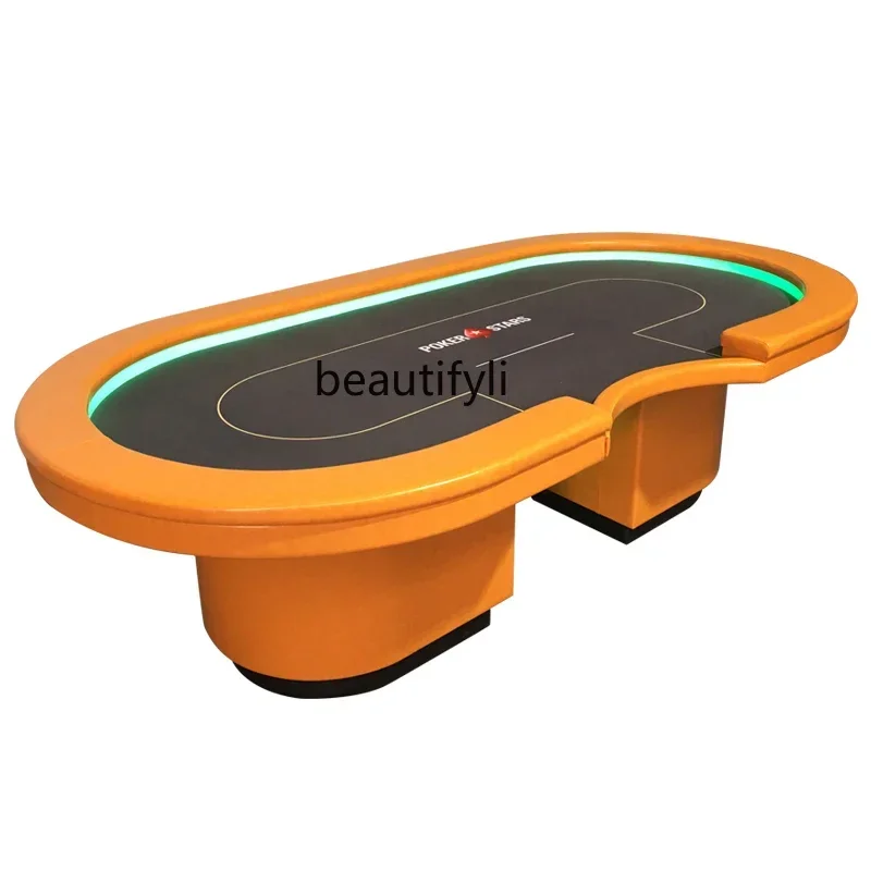 Texas Poker Table with Remote Control Atmosphere LED Light Color Changeable Chip Table with USB Interface