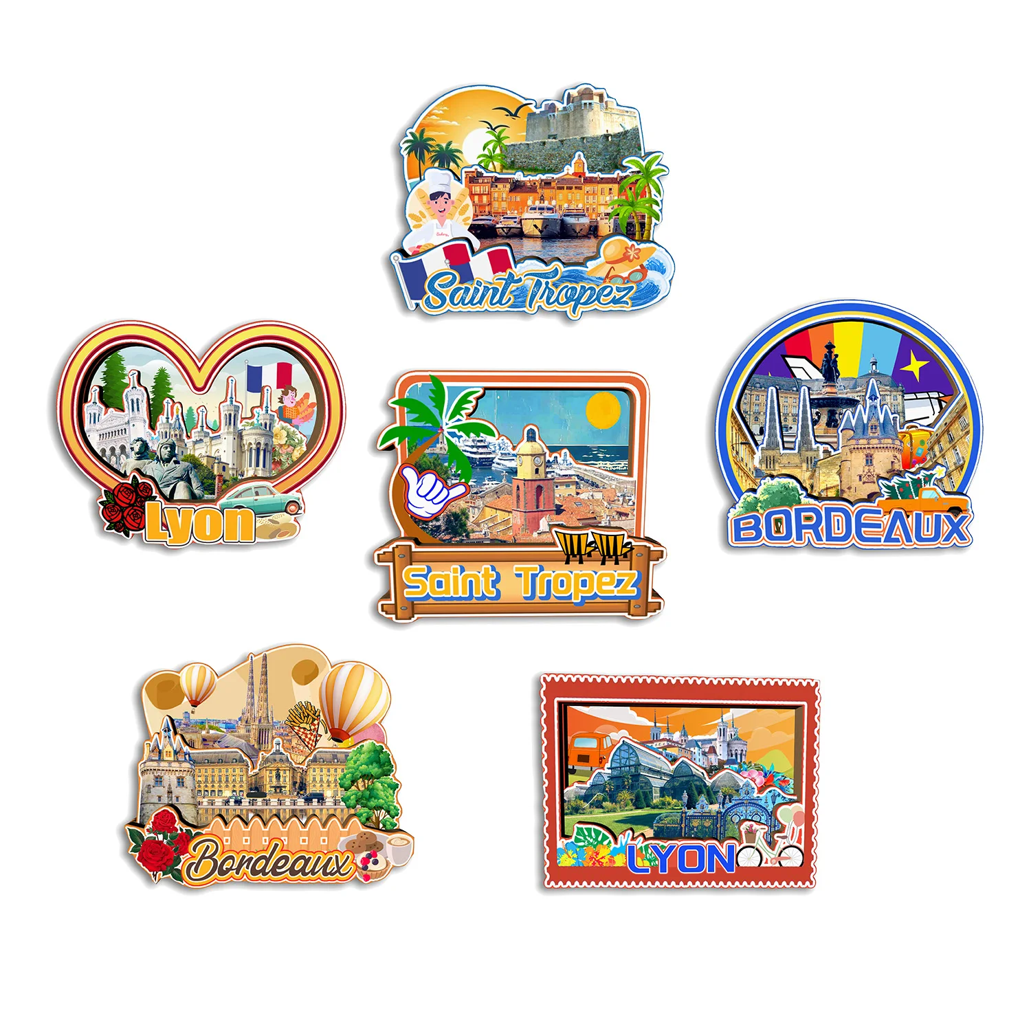 

Lyon Bordeaux Saint Tropez France Fridge Magnet Travel Souvenir Gift Handmade Decorative Refrigerator Sticker Home Decoration