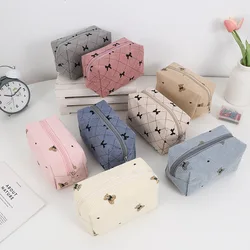 Kawaii Corduroy Travel Cosmetic Lipstick Skincare Storage Bag Toiletry Kit Women Makeup Handbags Organizer Pouch Bag Pencil Case