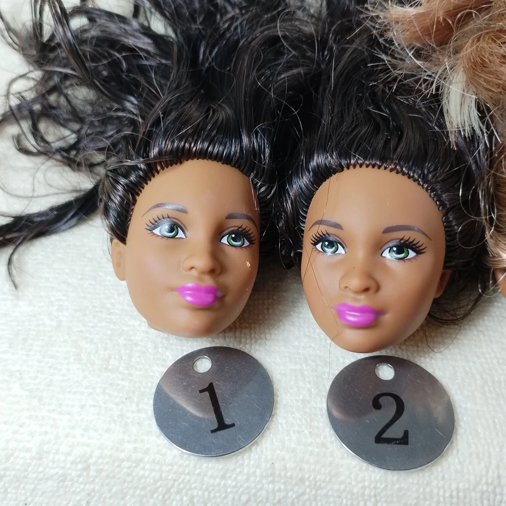 B28-1 Original Foreign trade Western Asia Africa Beauty 1/6 OOAK NUDE Rarely doll head mussed black hair for DIY Soft PVC Head C