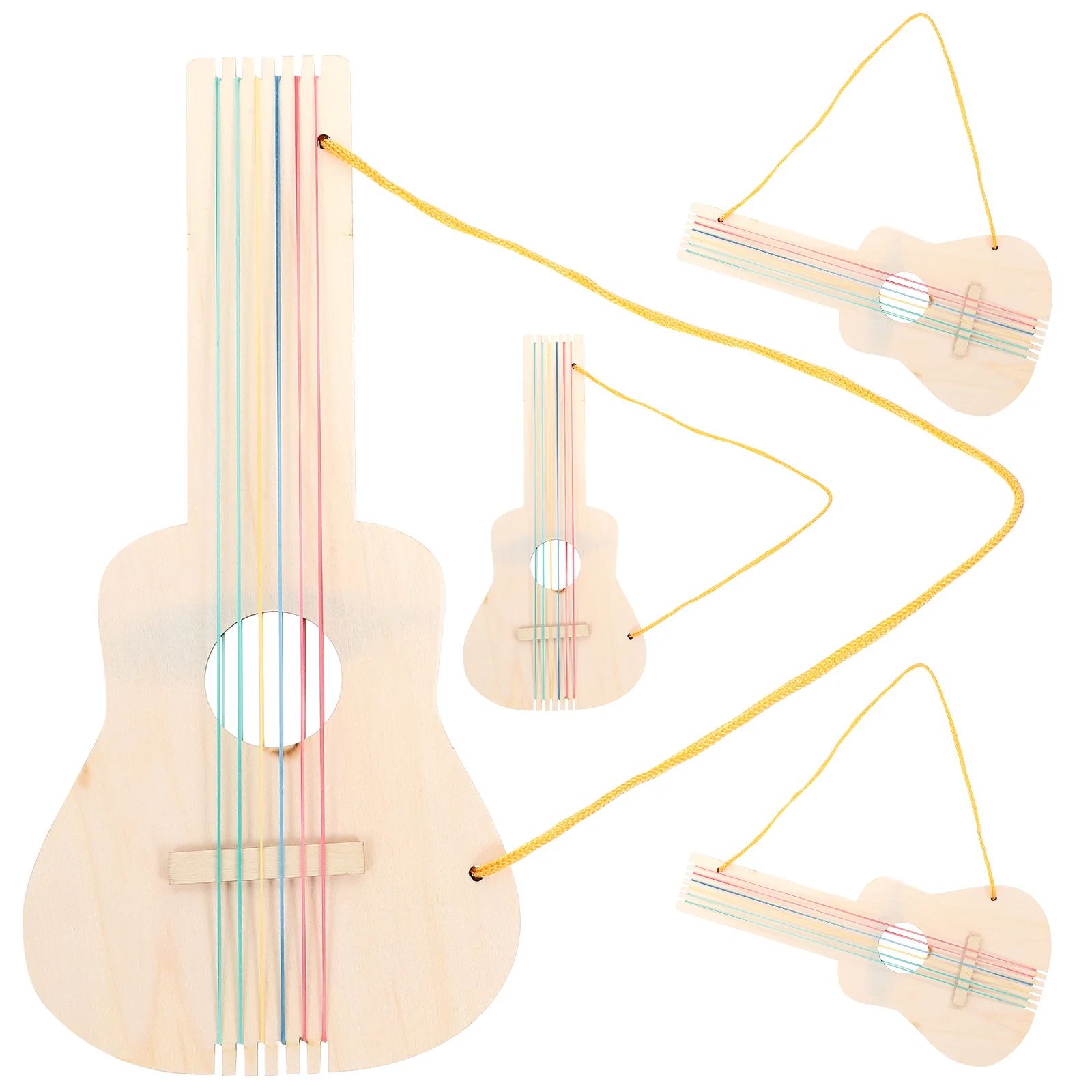 4Sets DIY Children's Wooden Guitar Unfinished Blank Wood Guitar for Painting Craft Making Musical Instrument Blank Wood Guitar,