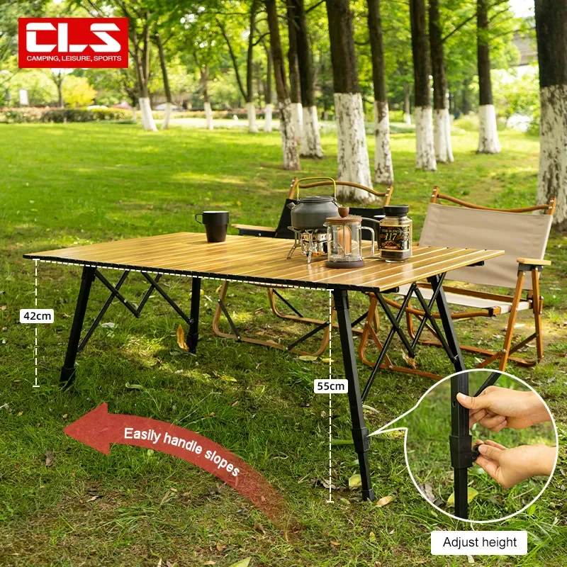 Outdoor Folding Table Wood Grain Aluminum Alloy Egg Roll Table Large Lifting Camping Table Portable Camping Aluminum Plate Table