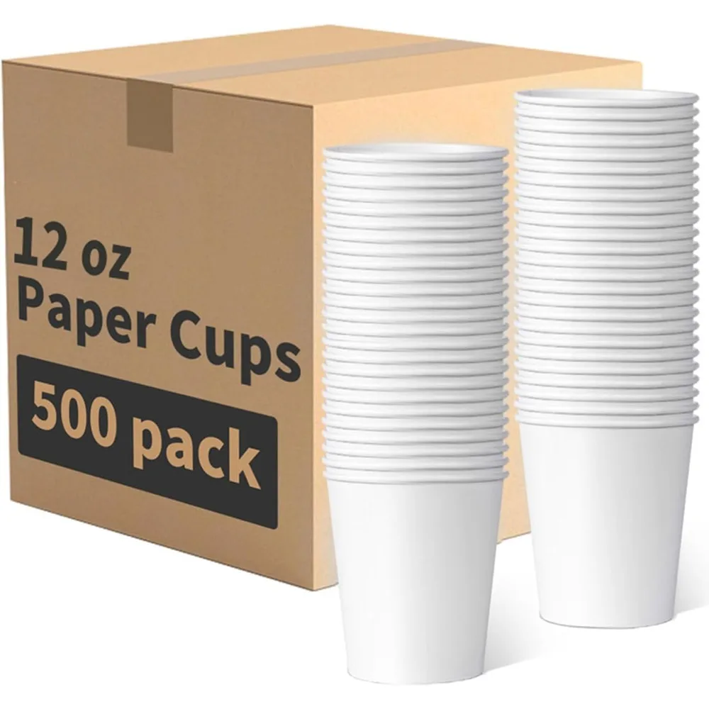 

XMSJ [500 pack] Disposable Coffee Cups 12 oz, Paper Cups 12 oz, Hot Cups, Ideal for Hot Drinks, Coffee(white)