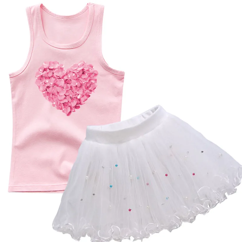 Girls Cute Flamingo Sleeveless T-shirt Outfits Baby Kids Cute Bird/Swan Tank Top +TUTU Skirt 2pcs kids party clothing Set