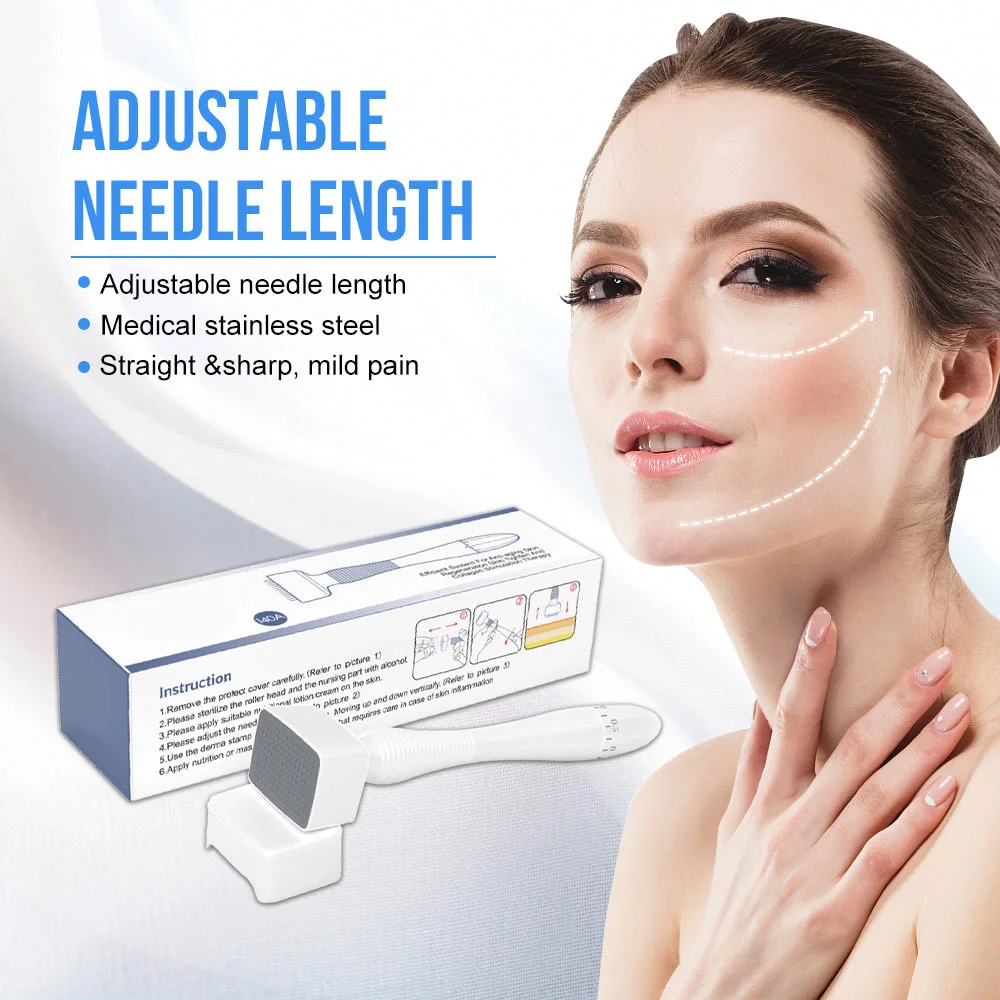 Adjustable Derma Stamp Roller Needle 140 Pins Length Microneedle Derma Rolling System for Anti-Aging Wrinkle Hair Loss Therapy