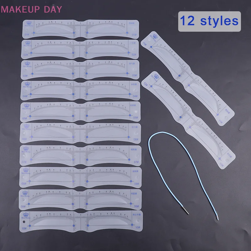 12PCS Reusable Eyebrow Shaper DIY Soft Ruler Brow Definer Eyebrow Stamp Card Soft Ruler Stencil  Makeup Tool For Man