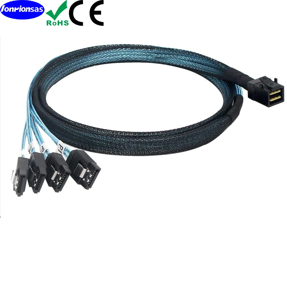 LONRIONSAS # Internal Mini kabel SAS HD SFF 8643 ke 4xSATA 7Pin kabel-kabel SAS Mini dengan Sideband, kompatibel dengan 12Gbps