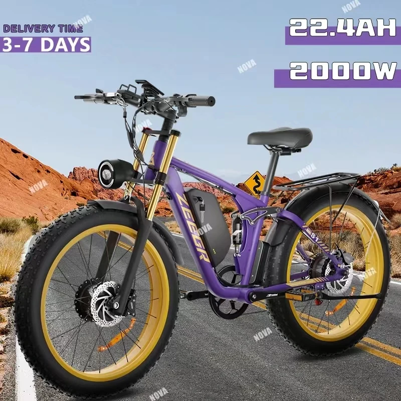 

Electric Bicycle New 2000W Dual Motor 48V22.4Ah 26*4.0Inch Fat Tire Mountain Snow Electric Bike Full Suspension Off-road E-bike