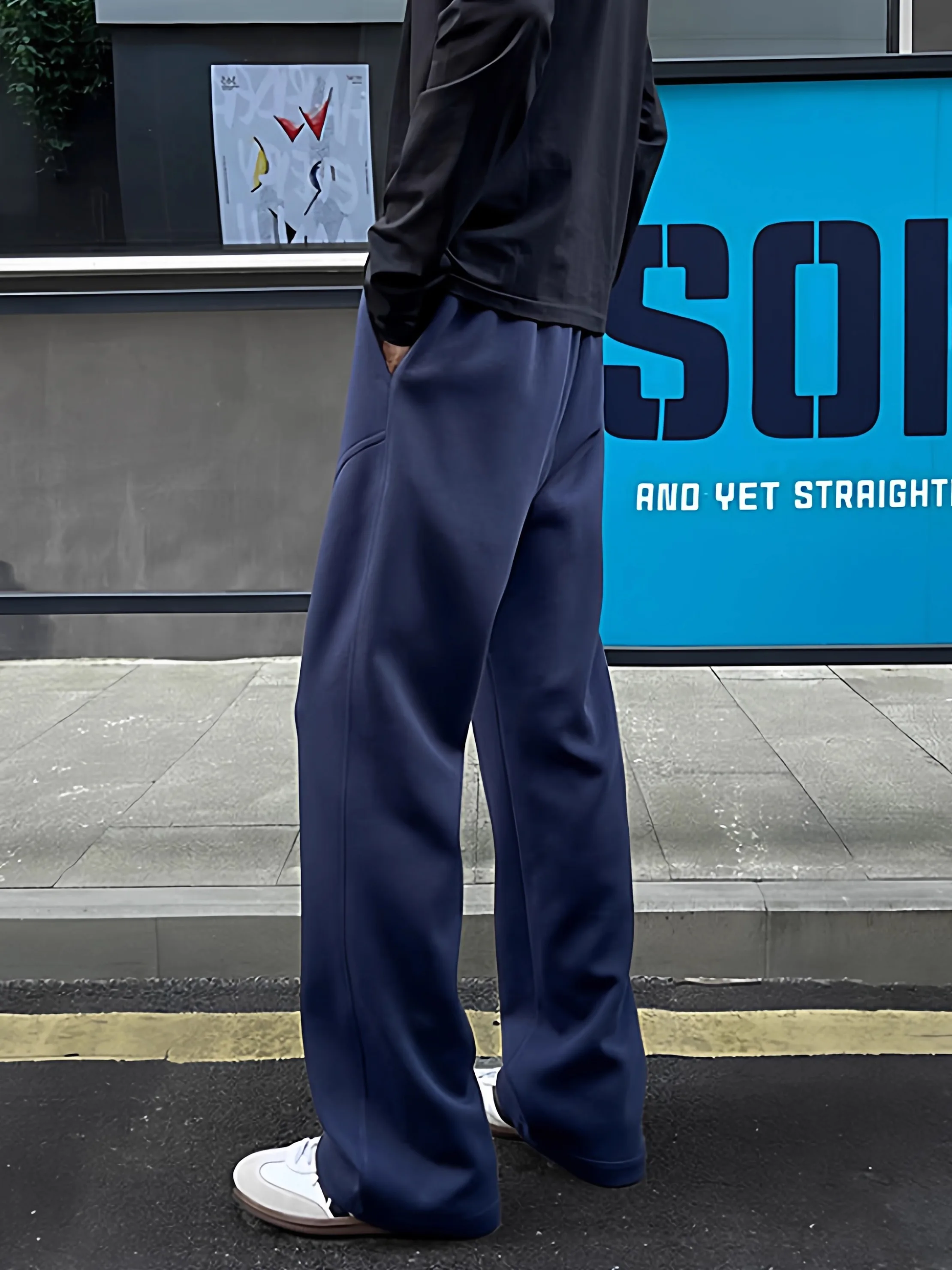 

Мужские спортивные брюки-джоггеры в стиле ретро, свободного кроя, прямые, синие, с боковыми разрезами, расклешенные, повседневные, осенне-зимняя новинка