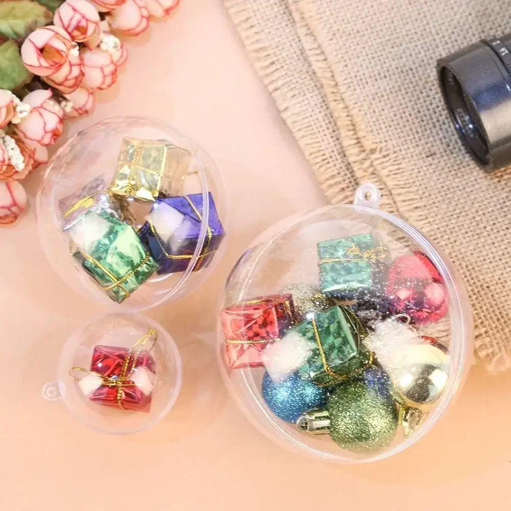 24/1pcs DIY Transparent Hollow Ball Christmas Plastic Balls Fillable Bauble Xmas Tree Hanging Ornaments Home Party Gifts Decor