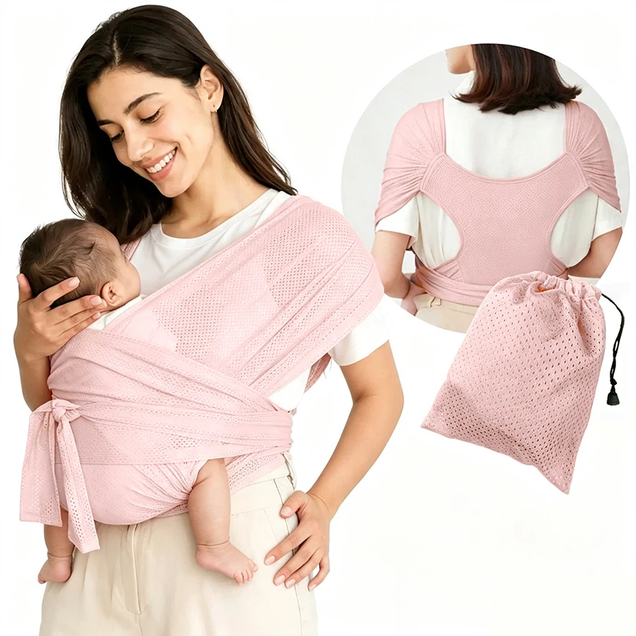 New Model Adjustable Infant Soft Breathable Baby Sling Newborn Baby Wrap Carrier Hipseat Gridding Cloth Sling Air Mesh Baby Soft view 6