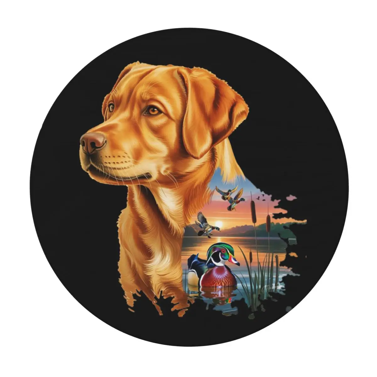 Fox Red Labrador And Wood Duck Sunrise Waterproof Round Tablecloth Oilproof Table Cloth for Kitchen Events Dining Table Cover