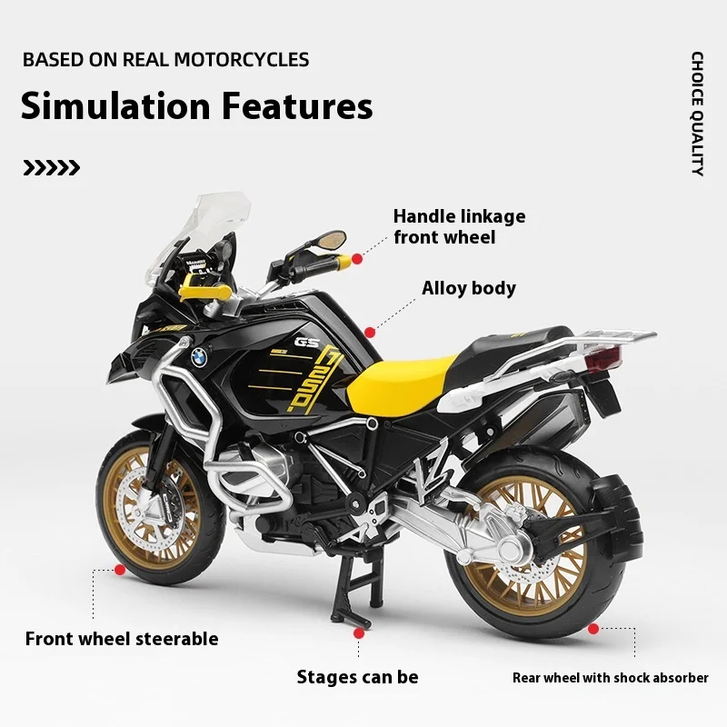 Risopen Modèle de moto à l'échelle 1:12 compatible avec BMW R1250 GS en plastique moulé sous pression, pas de montage nécessaire, mini motorrad pour adulte, enfant et garçon (blanc
