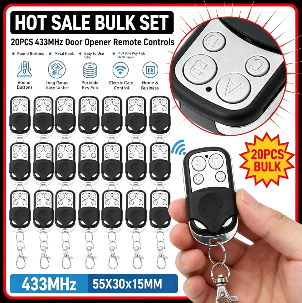 50/1PCS Metal Push Button Remote Control Transmitter ABCD 4Button 433MHz Universal 4 Buttons Garage Door Opener Remote