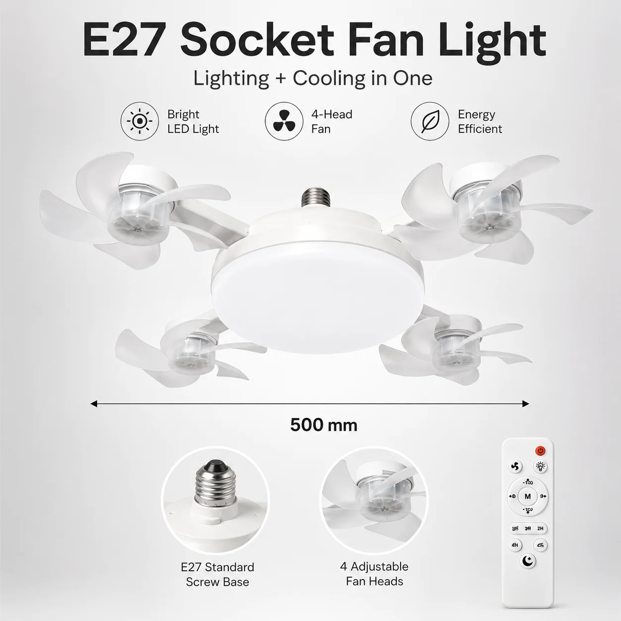 Nordic Design E27 Socket Intelligent Ceiling Fan Light Remote Control Adjustment Wind Speed Timer 3 Color Modes Dining RoomDecor