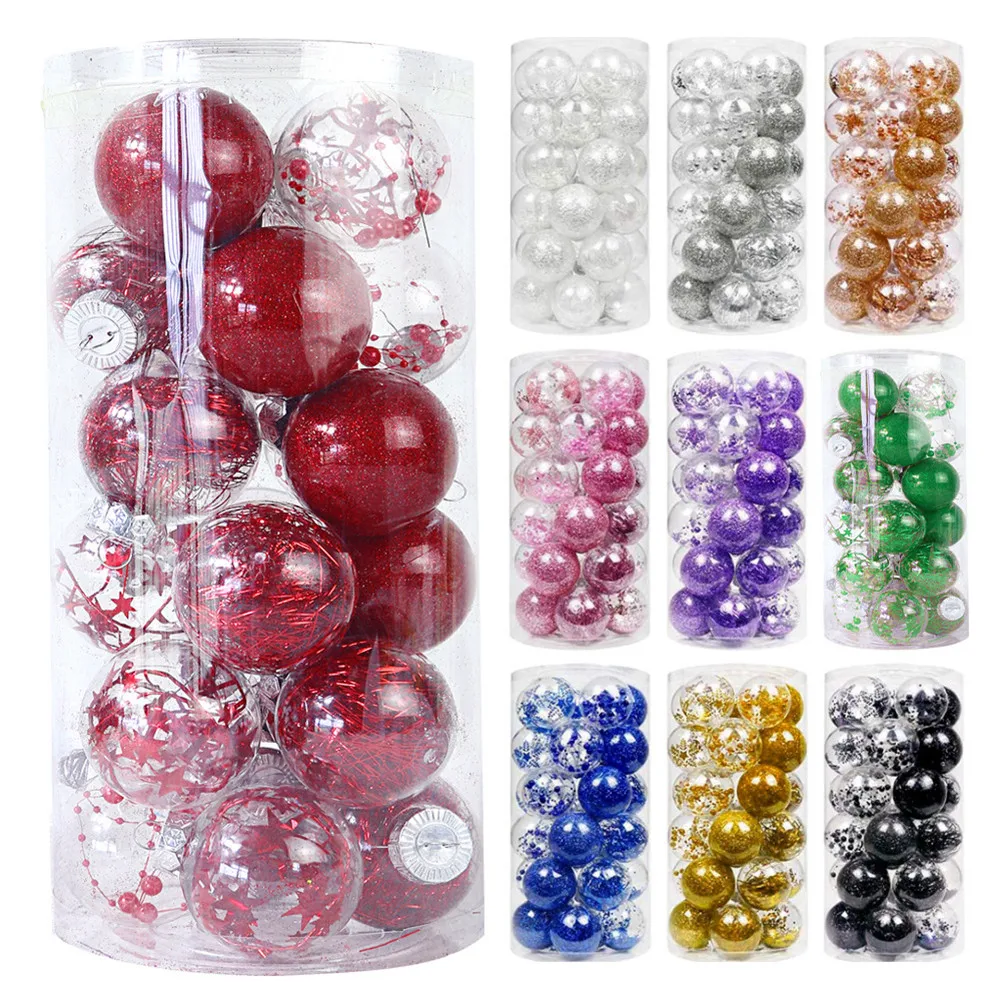 

24pcs/box Christmas Balls Plastic Christmas Tree Hanging Ornaments Christmas Decor Home Decor Multi-color Optional