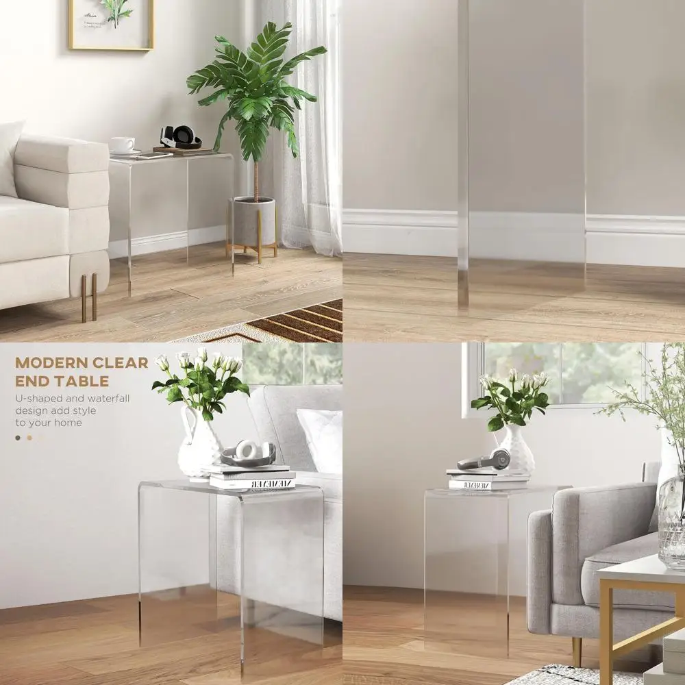 

12mm Thick Clear Acrylic Waterfall Edge Coffee Table, 21 Long Rectangle