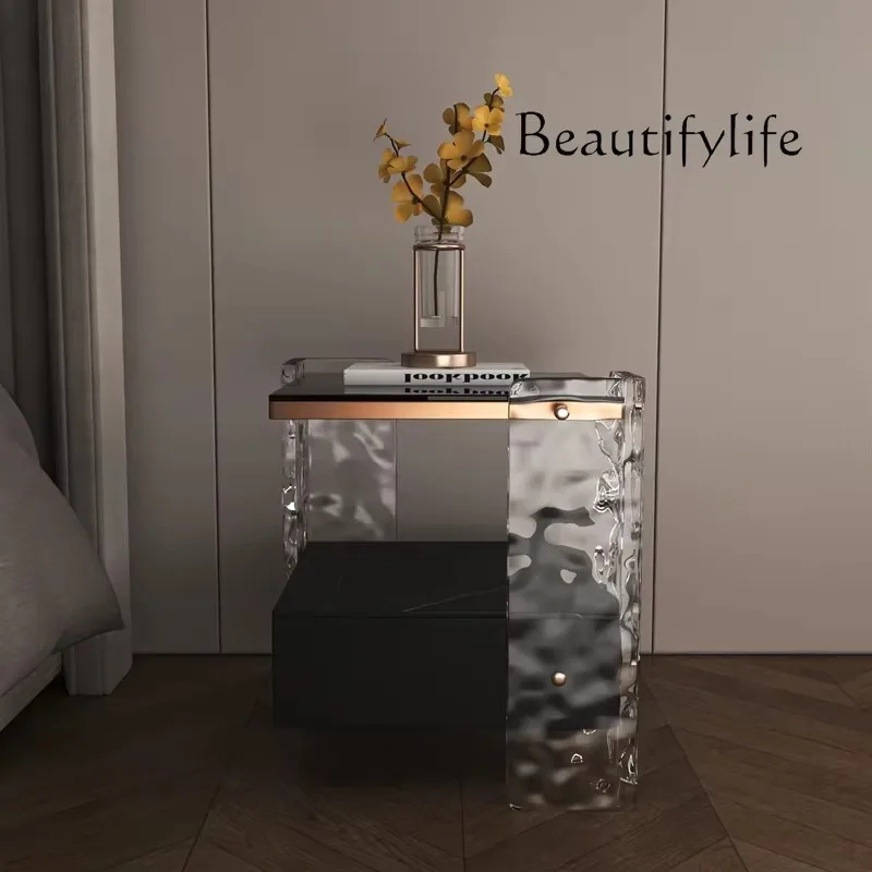 X40 Premium Villa Light Luxury Solid Wood Smart Bedside Table Designer Creative Left And Right Acrylic Storage Bedroom Cabinet