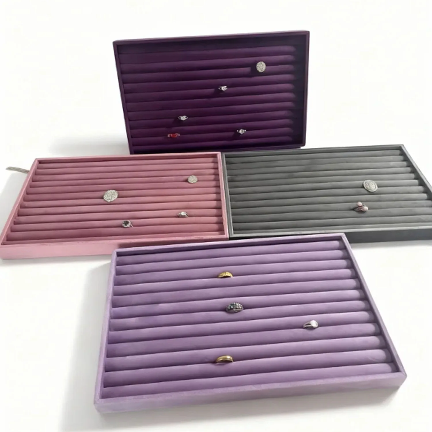 

Velvet Stackable Jewelry Tray Ring Holder Organizer Showcase Ring Earring Display