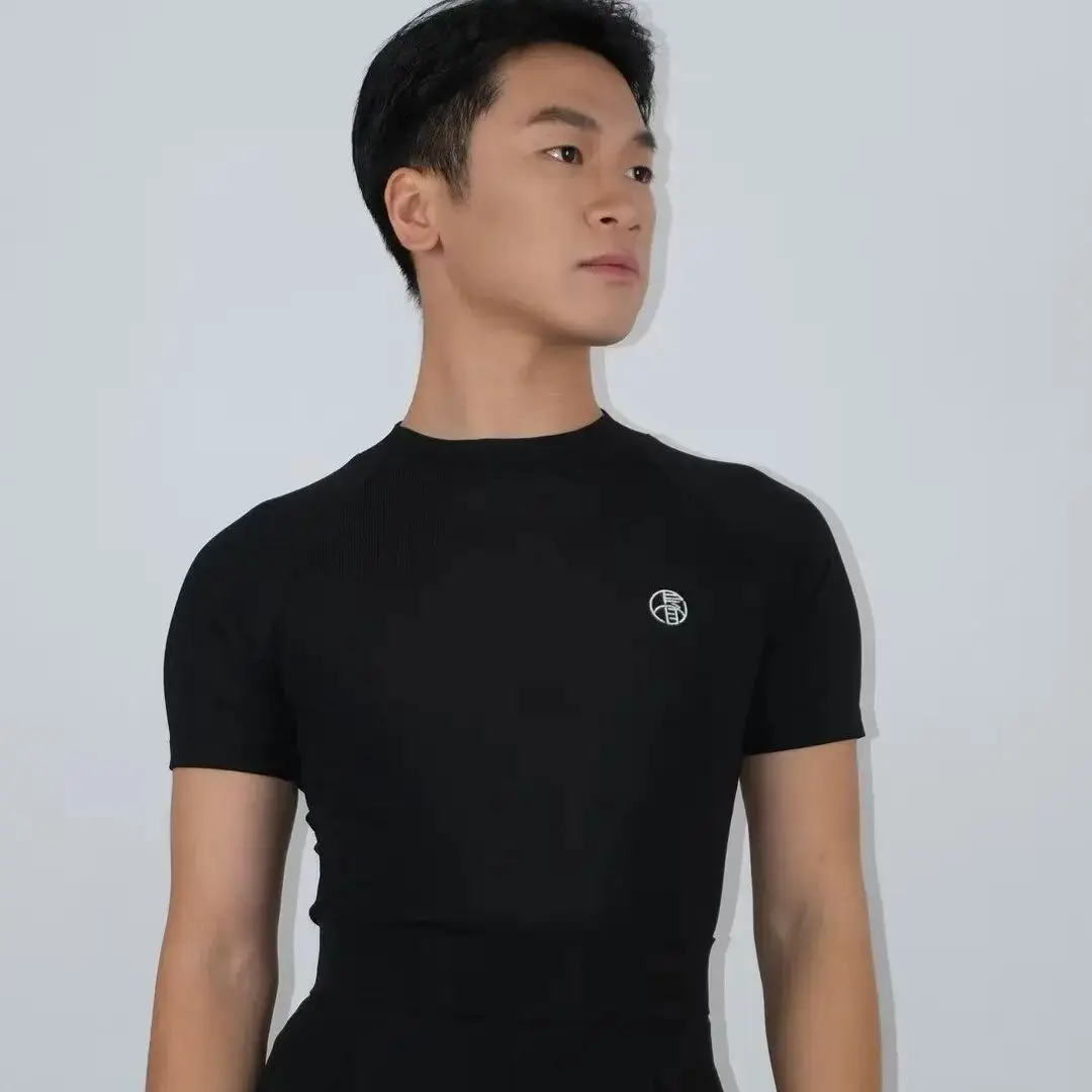 

2026 Male Latin Dance Top For Men Short Sleeve Practice Clothes Chacha Rumba Tango Dress Adult Male Latin Dance Outfits DN23034