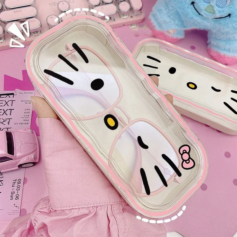 MINISO Sanrio Hello Kitty Glasses Storage Box Anime Kawaii Cute Cartoon Girly Heart Sunglasses Protective Case Gifts for Girls