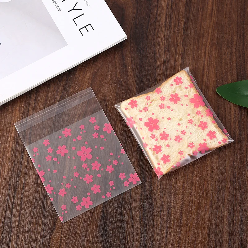 100pcs Cherry blossom Self Adhesive Treat Bag Cellophane Poly Candy Bags for Cookies Wrapper Party Favor Candy Jewelry Packaging