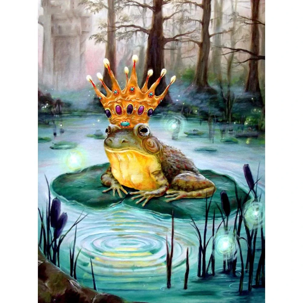 Huacan Diamond Embroidery Frog Diamond Painting Prince Animal Mosaic Lotus Leaf Scenery Home Decor Diamond Art