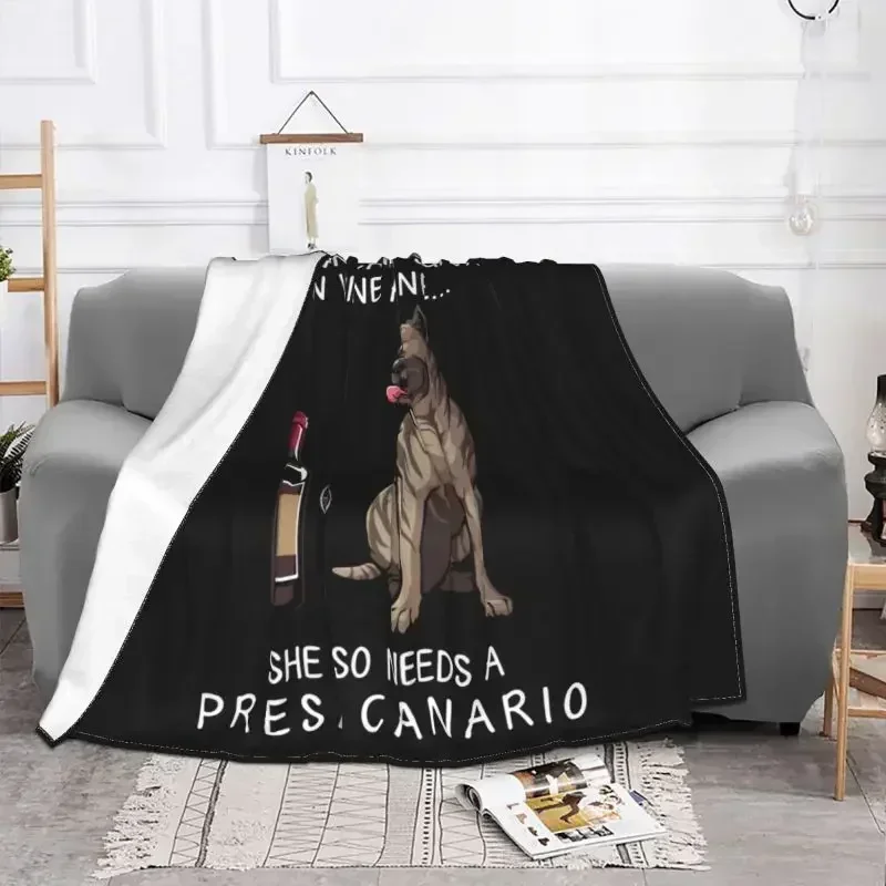 Presa Canario And Wine Funny Dog Blankets Warm Flannel Pet Puppy Lover Throw Blanket for Bed Travel Rug Piece