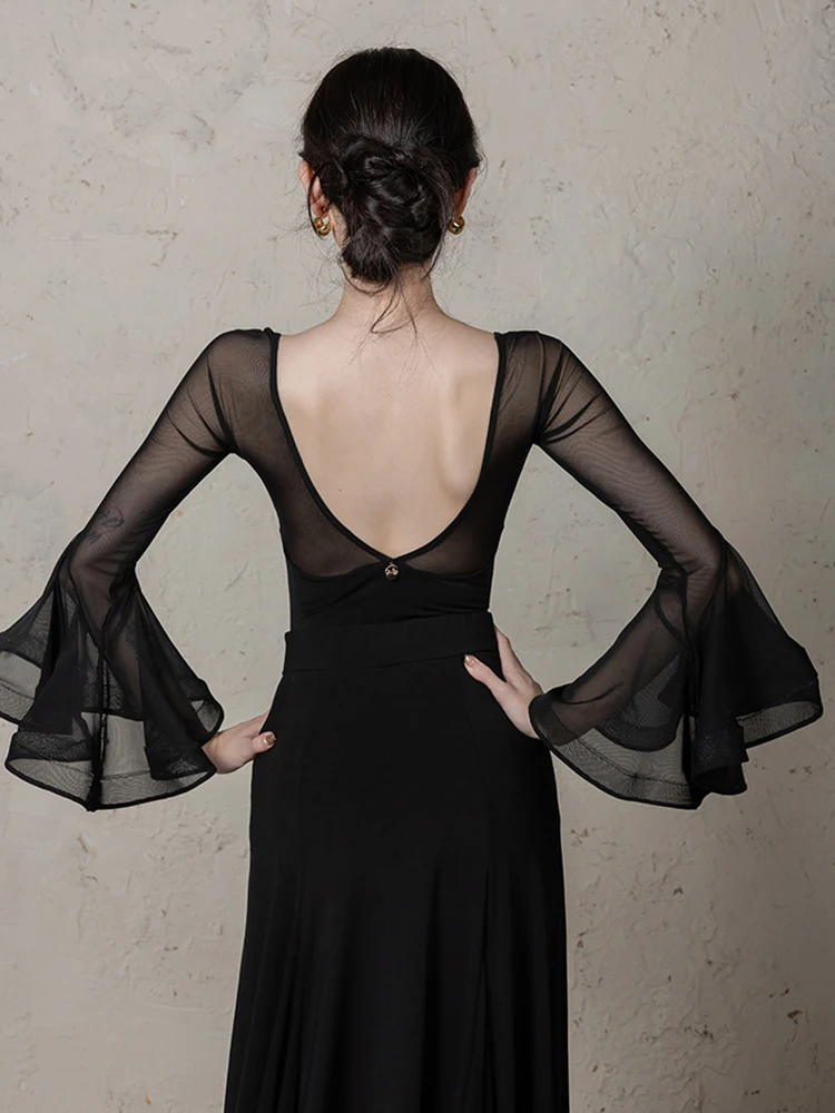 ชุดฝึกซ้อมเต้นรำสมัยใหม่ DanZhen ชุดเต้นรำสังคม ชุดเต้นบอลรูม ชุดบอดี้สูทสำหรับมืออาชีพ สินค้ามาใหม่ เสื้อแขนยาวสำหรับผู้หญิง