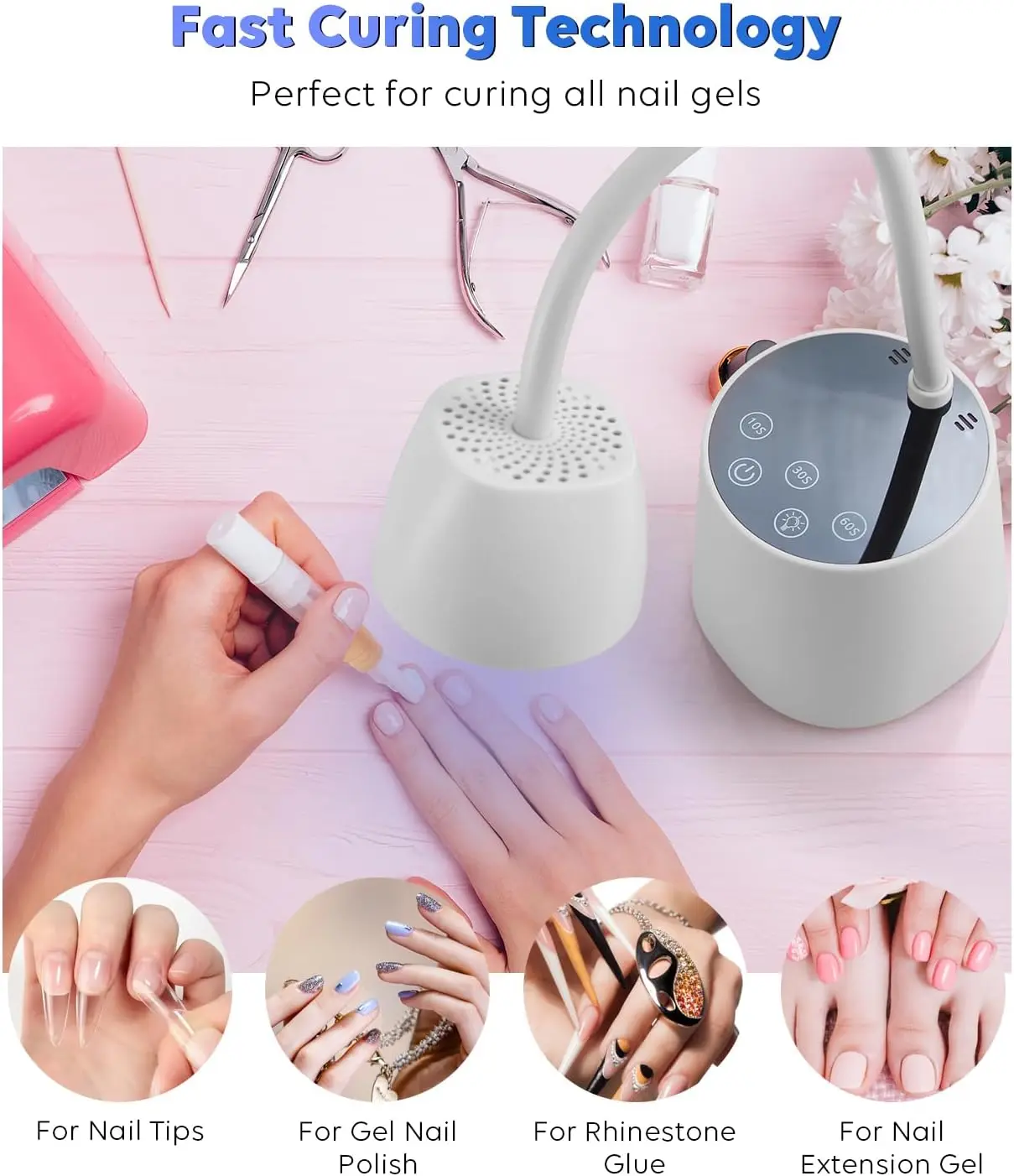 مصباح أظافر LED بالأشعة فوق البنفسجية 27 وات معقوفة مع مستشعر تلقائي، ومكتب 2 في 1 ومصباح أظافر (أبيض)