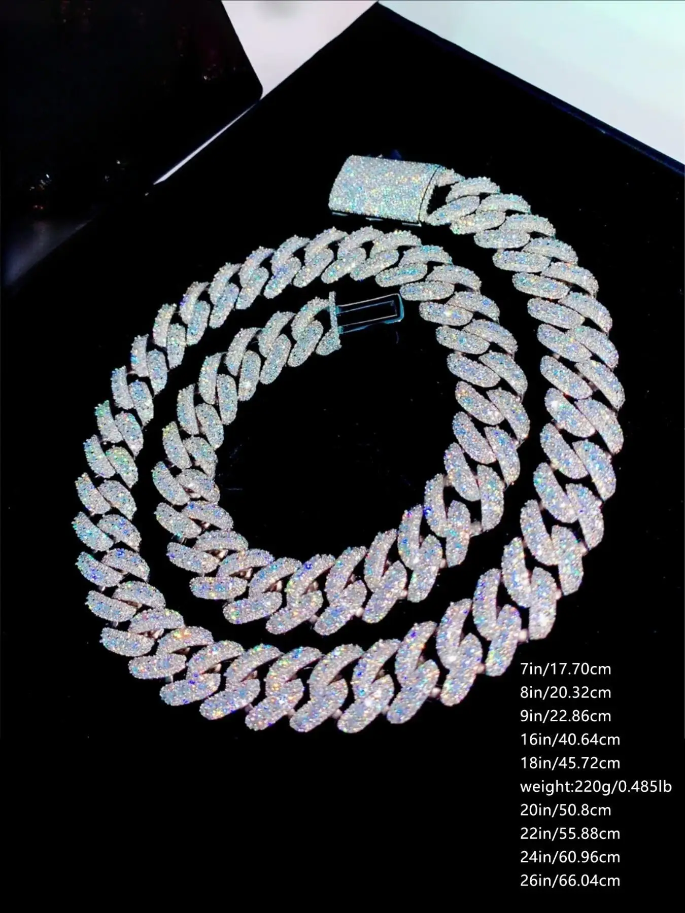 Luxury High-End Ice Diamond Hip Hop Men's Hip Hop Personality Necklace 18mm Cuban Chain Bubble Medium Row Diamond