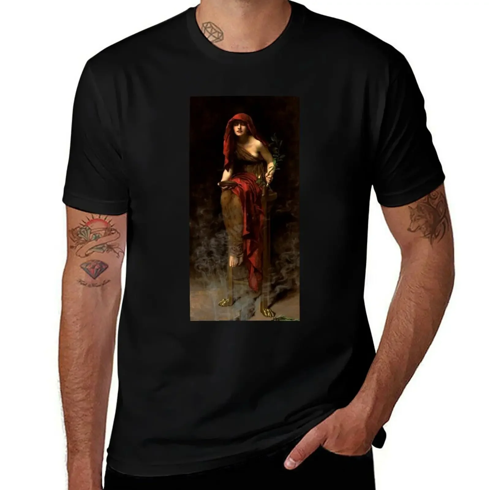 John Collier Priestess of Delphi T-Shirt oversized t shirt graphic shirts cotton graphic tees Men's t shirts