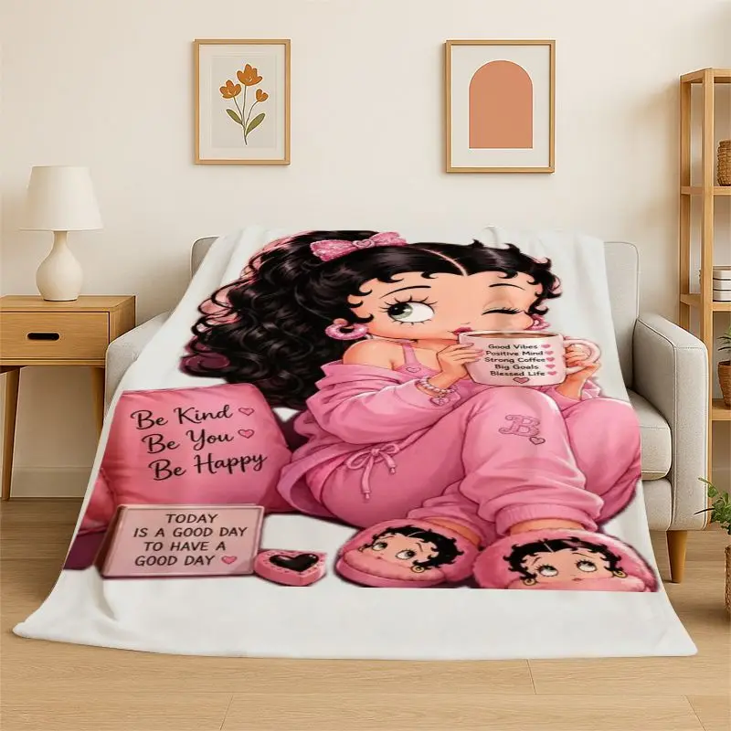 Retro Cartoon B-Betty B-Boop Cute Girl Flannel Blanket Soft Throw Blanket for Bedroom Living Room Bed office Picnic Fest Gift