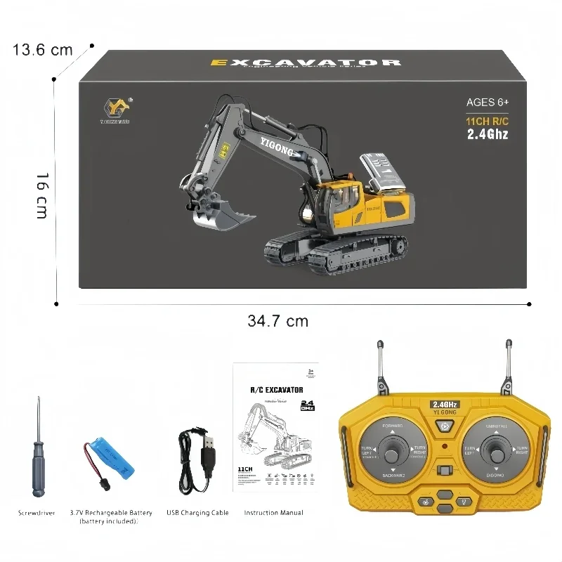 Christmas Gift Birthday Gift Kids Remote Control Excavator   1/20 Crawler 11-Channel Alloy RC Excavator for Boys