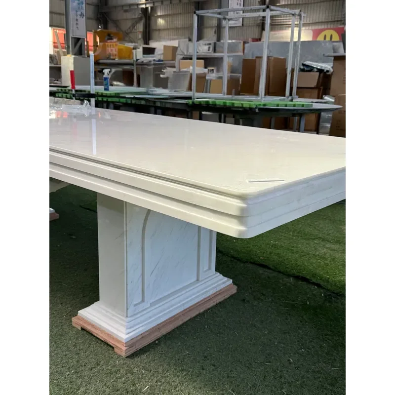 Custom White Marble Dining Table Modern Natural Stone Countertop Design Water Resistant Hotel Use Interior Decor
