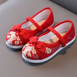 Mocassins de Style chinois pour petites filles, chaussures de princesse plates en tissu brodé pour enfants, CSH1436