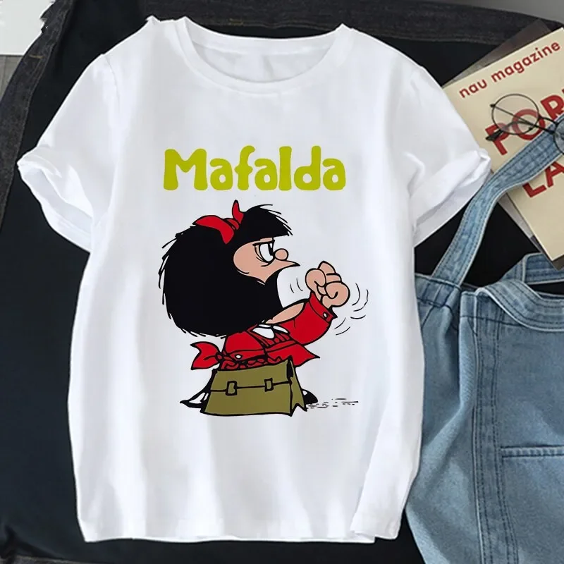 Toda Mafalda Female Blouse Kawaii Korean Short Sleeve Girls Tops Tees Y2k Summer Women's T-shirt Fashion Cute Cartoon Clothes