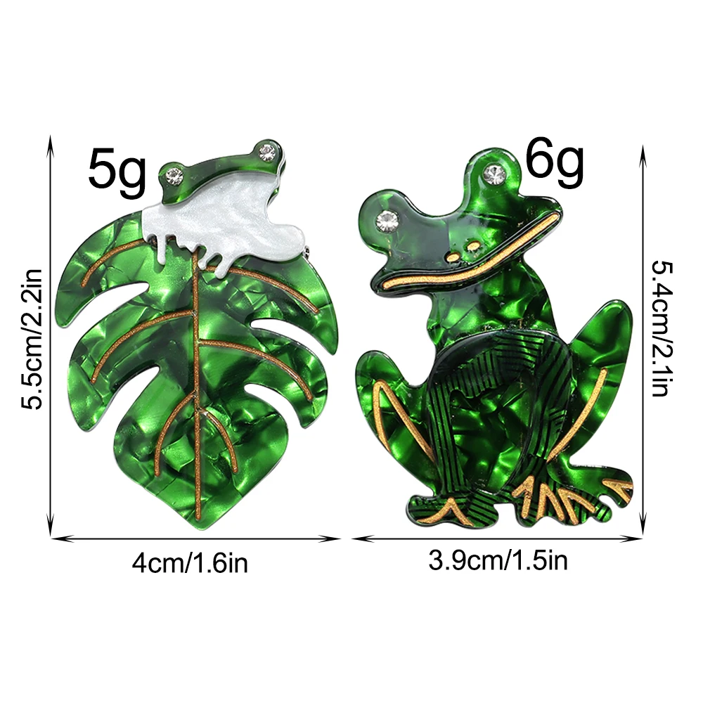 Lovely Green Frog Acrylic Brooch For Women Men Cute Resin Monstera Leaf Animal Badge Pins Handmade Clothing Accessories Gifts