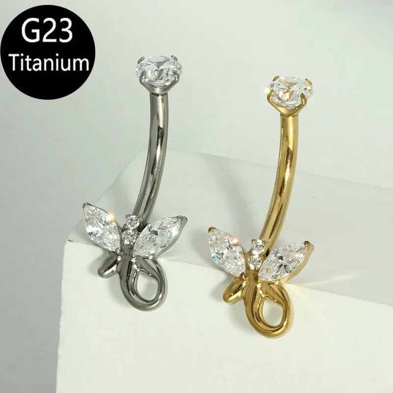 14G G23 Titanium Belly Button Ring with Zircon