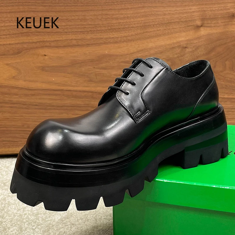 New Fashion Men Derby Shoes Genuine Leather Thick Sole Height Increase Casual Shoes Office Business Fashioner Dress Shoes