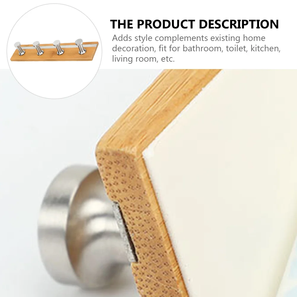 

Ванная комната, туалет, гостиная, настенная клейкая направляющая, 4 сверхмощных крючка из нержавеющей стали, бамбуковая стойка, вешалка, прочная, нержавеющая