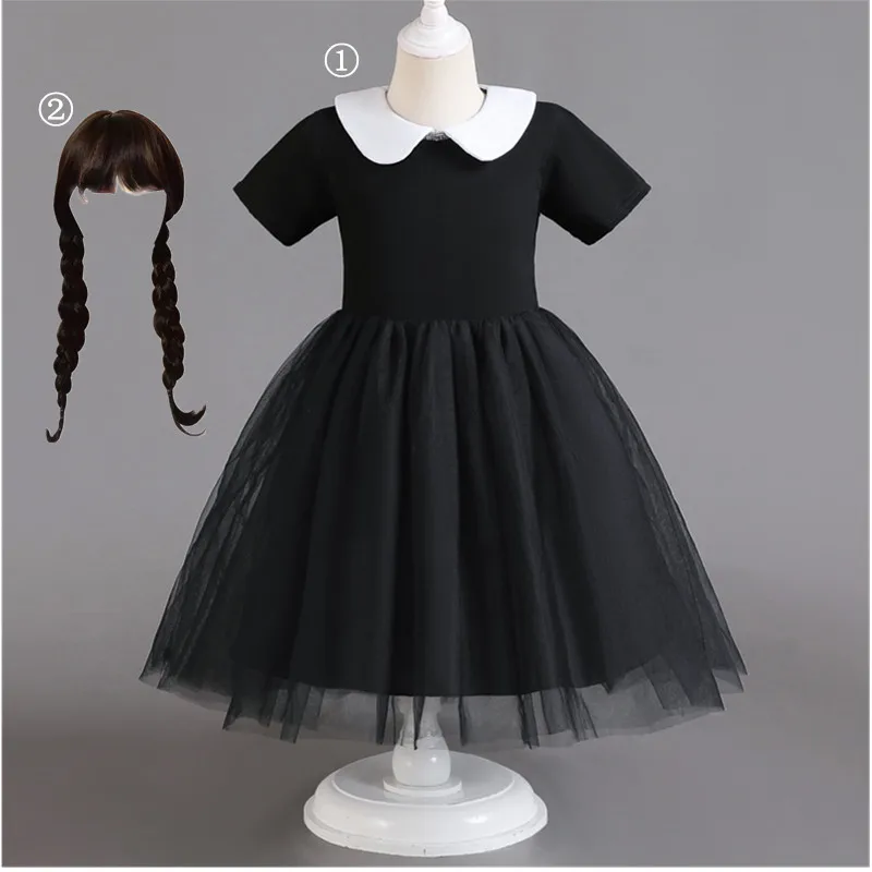 Wednesday Girl Costume for Movie Cosplay Dresses Gothic Dark Style Cosplay Costume Halloween Birthday Party for 3-10Yrs Children